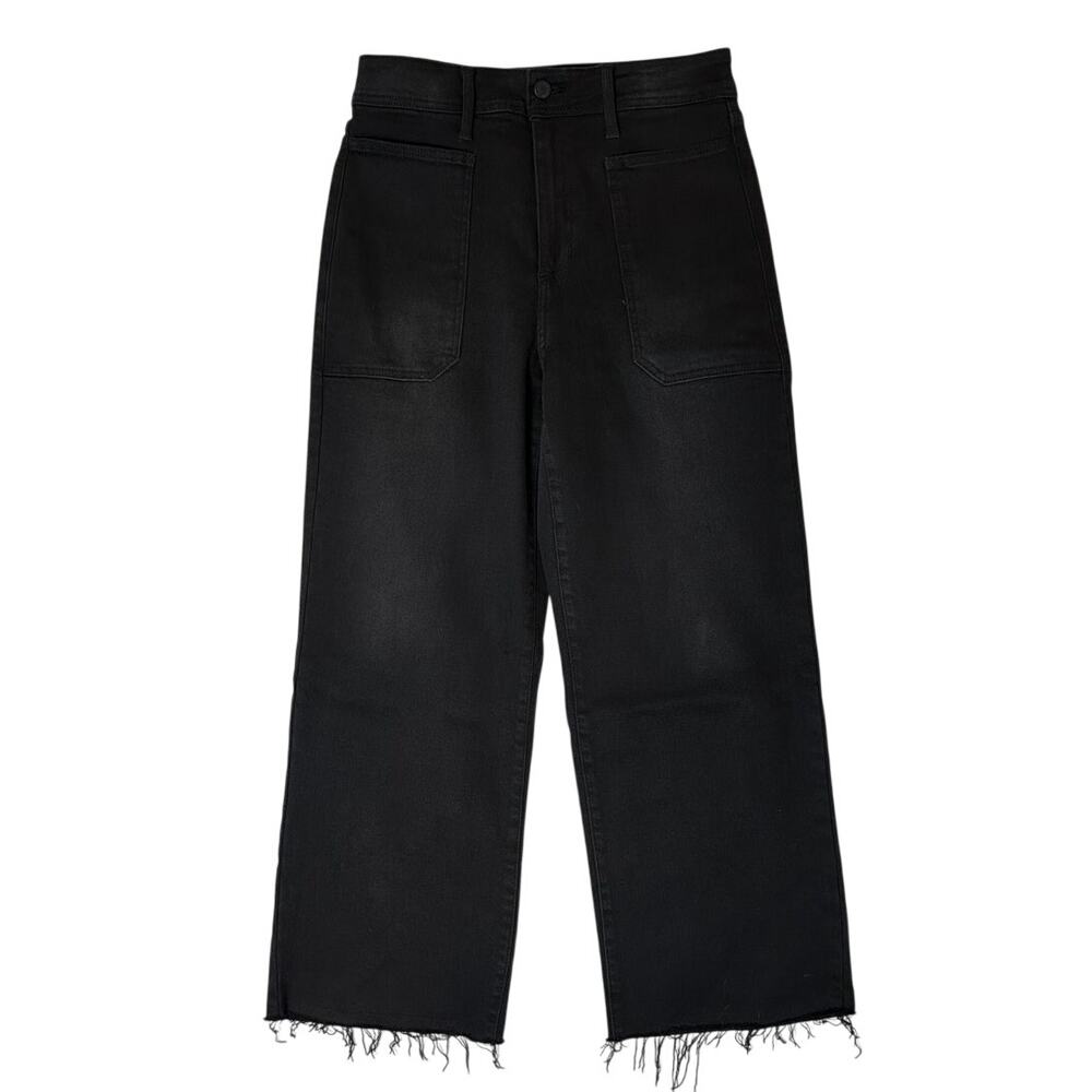 Just Black Denim Jeans Front Patch Pockets Slightly Wide Leg Frayed Hem size 29